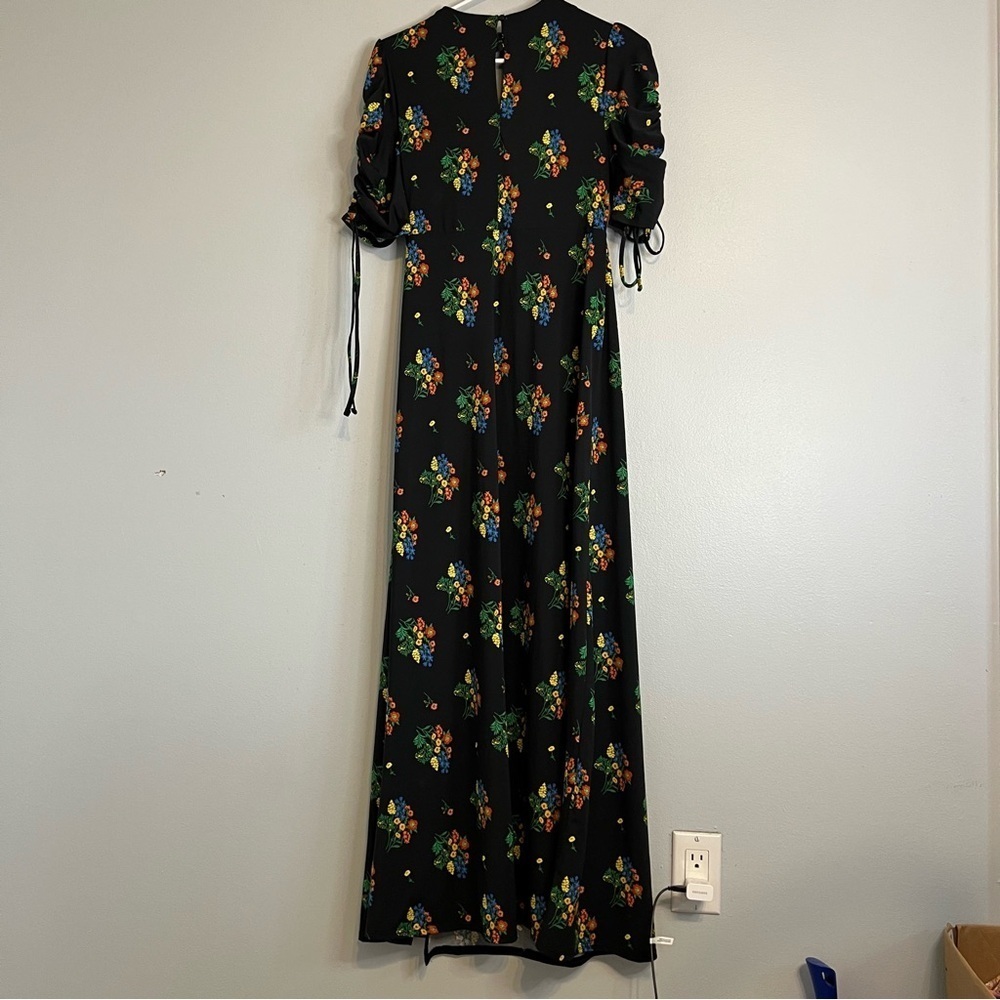 ASOS drawstring Ruffle Sleeve Floral Maxi Dress Black Sz 4 Keyhole Fit & Flare - Picture 13 of 13